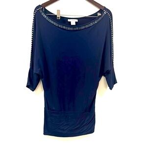 Swoon Size S 100% Cotton Women's Blue Top with Embellished Details